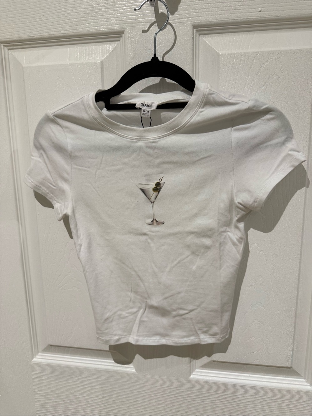 Garage White Short Sleeve Tee with Martini Embroidery